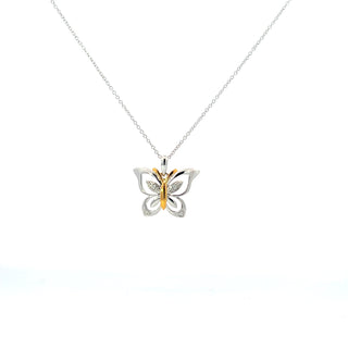 10K White Gold 0.02cttw Diamond Butterfly Two-Tone Pendant