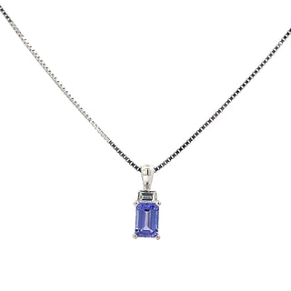 14K White Gold Tanzanite and Diamond Pendant, 18"