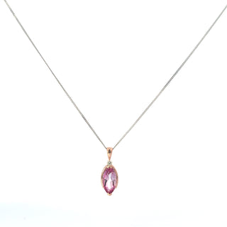 10K Rose Gold Genuine Pink Topaz and 0.03cttw Diamond Necklace, 18"