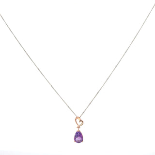10K Rose and White Gold Amethyst and  Diamond Necklace 18"