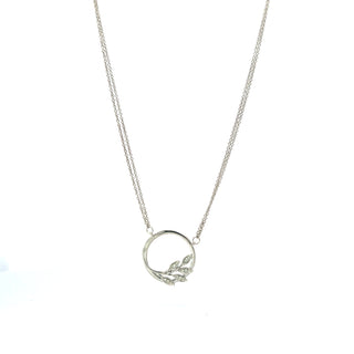 Sterling Silver Circular Leaf Diamond Necklace