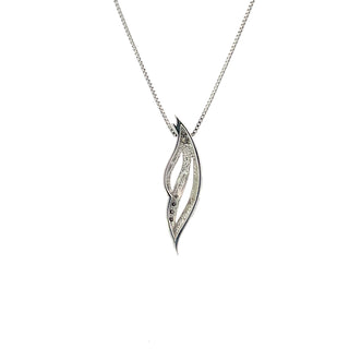 Sterling Silver Diamond Leaf Pendant Necklace