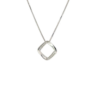 Sterling Silver Diamond Necklace - Rhomb Pendant