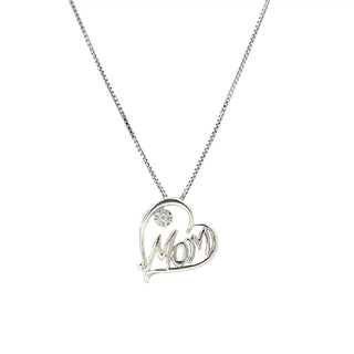 Sterling Silver Diamond Heart Mom Necklace