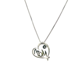 Sterling Silver Diamond Heart Mom Necklace
