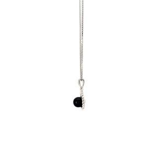 Sterling Silver Diamond and Black Pearl Necklace 18"