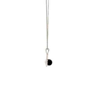 Sterling Silver Diamond and Black Pearl Necklace 18"