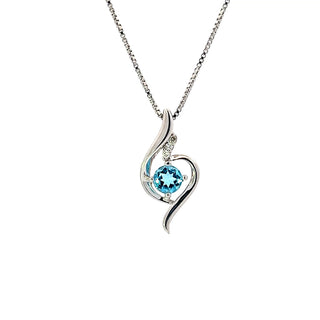 Sterling Silver Blue Topaz + Diamond Necklace 18"