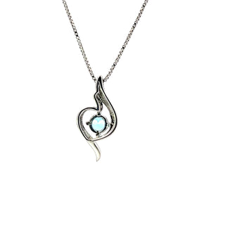 Sterling Silver Blue Topaz + Diamond Necklace 18"