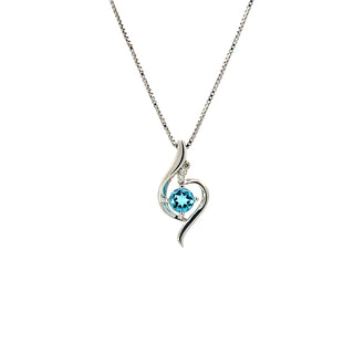 Sterling Silver Blue Topaz + Diamond Necklace 18"
