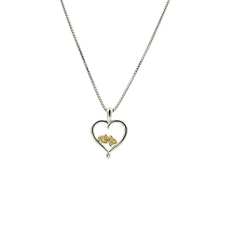 Sterling Silver and 10K Yellow Gold Double Heart Diamond Necklace 18"