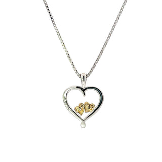 Sterling Silver and 10K Yellow Gold Double Heart Diamond Necklace 18"