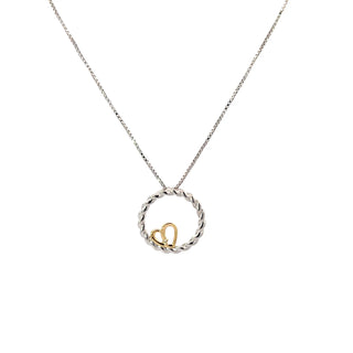 Sterling Silver and 10K Yellow Gold Heart in a Rope Diamond Necklace 18"
