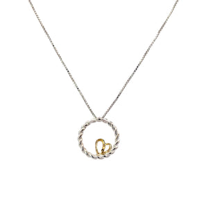 Sterling Silver and 10K Yellow Gold Heart in a Rope Diamond Necklace 18"