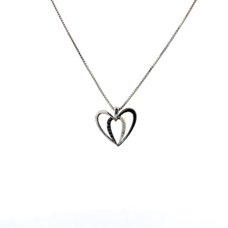 Sterling Silver Black & White Diamond Heart Necklace 18"