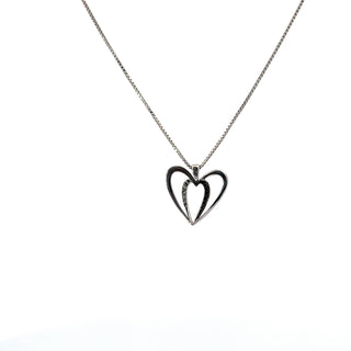 Sterling Silver Black & White Diamond Heart Necklace 18"