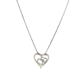 Sterling Silver Diamond Triple Heart Necklace 18"