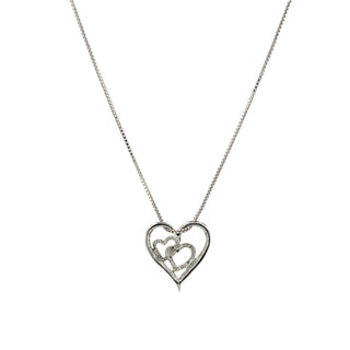 Sterling Silver Diamond Triple Heart Necklace 18"