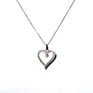 Sterling Silver Black & White Diamond Shadow Heart Necklace 18"