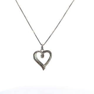 Sterling Silver Black & White Diamond Shadow Heart Necklace 18"