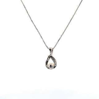 Sterling Silver Pearl and Diamond Necklace 18"