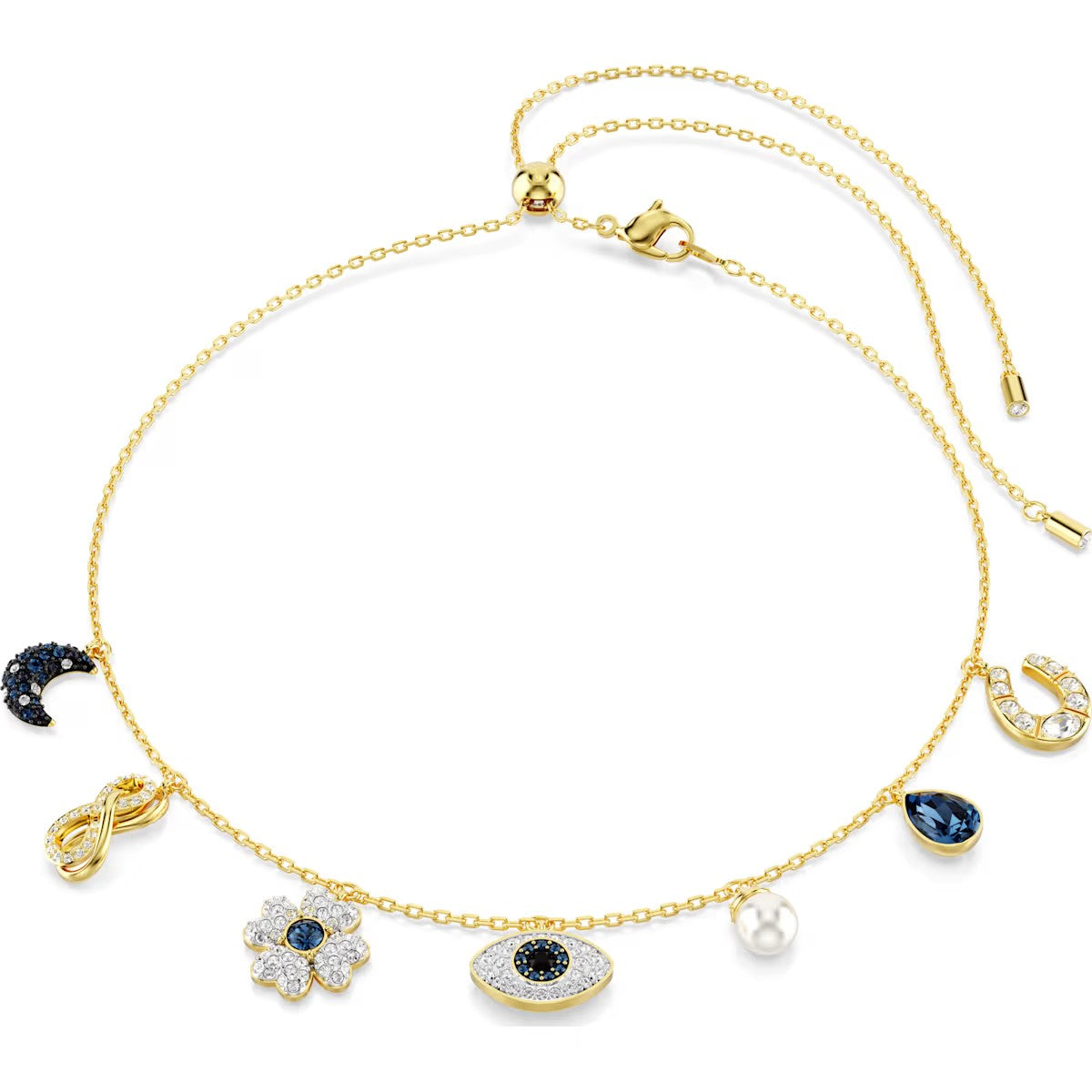 Swarovski - Symbolica choker, Moon, infinity, clover, evil eye and horseshoe, Blue, Gold-tone plated - 5692164