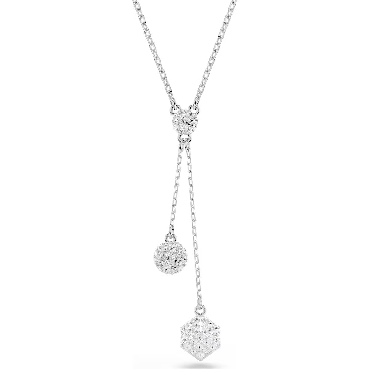 Swarovski - Dextera pendant, Round cut, Sphere and cube, White, Rhodium plated - 5693207