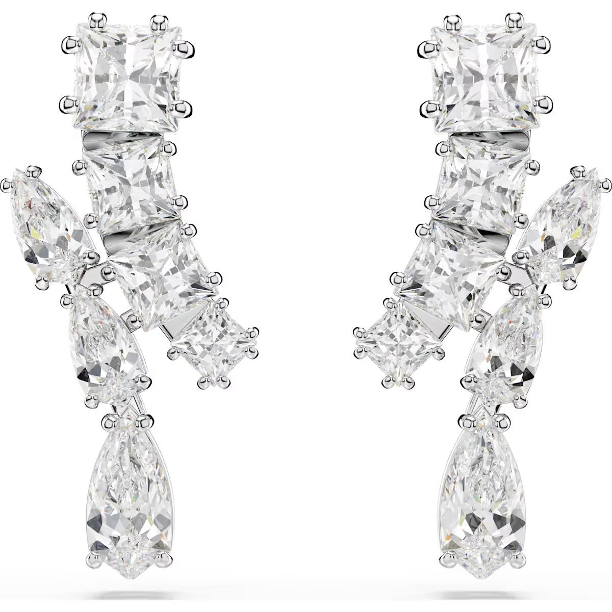 Swarovski - Matrix drop earrings, Mixed cuts, White, Rhodium plated - 5700418