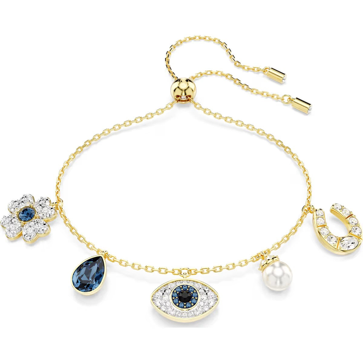 Swarovski - Symbolica bracelet, Clover, evil eye and horseshoe, Blue, Gold-tone plated - 5692162