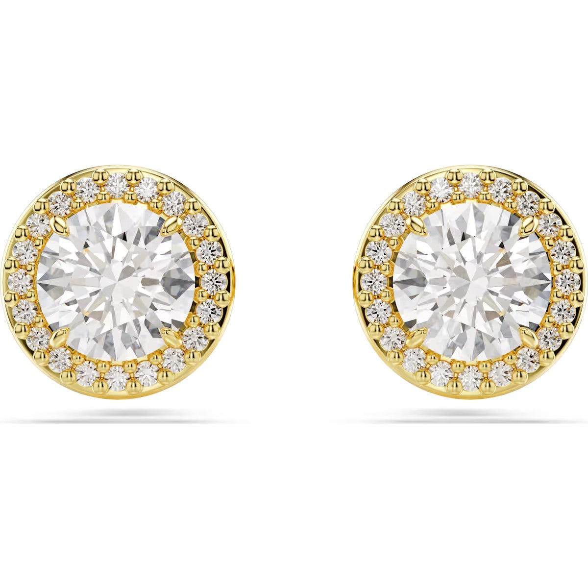 Swarovski - Una stud earrings, Round cut, Gold tone, Gold-tone plated - 5686637