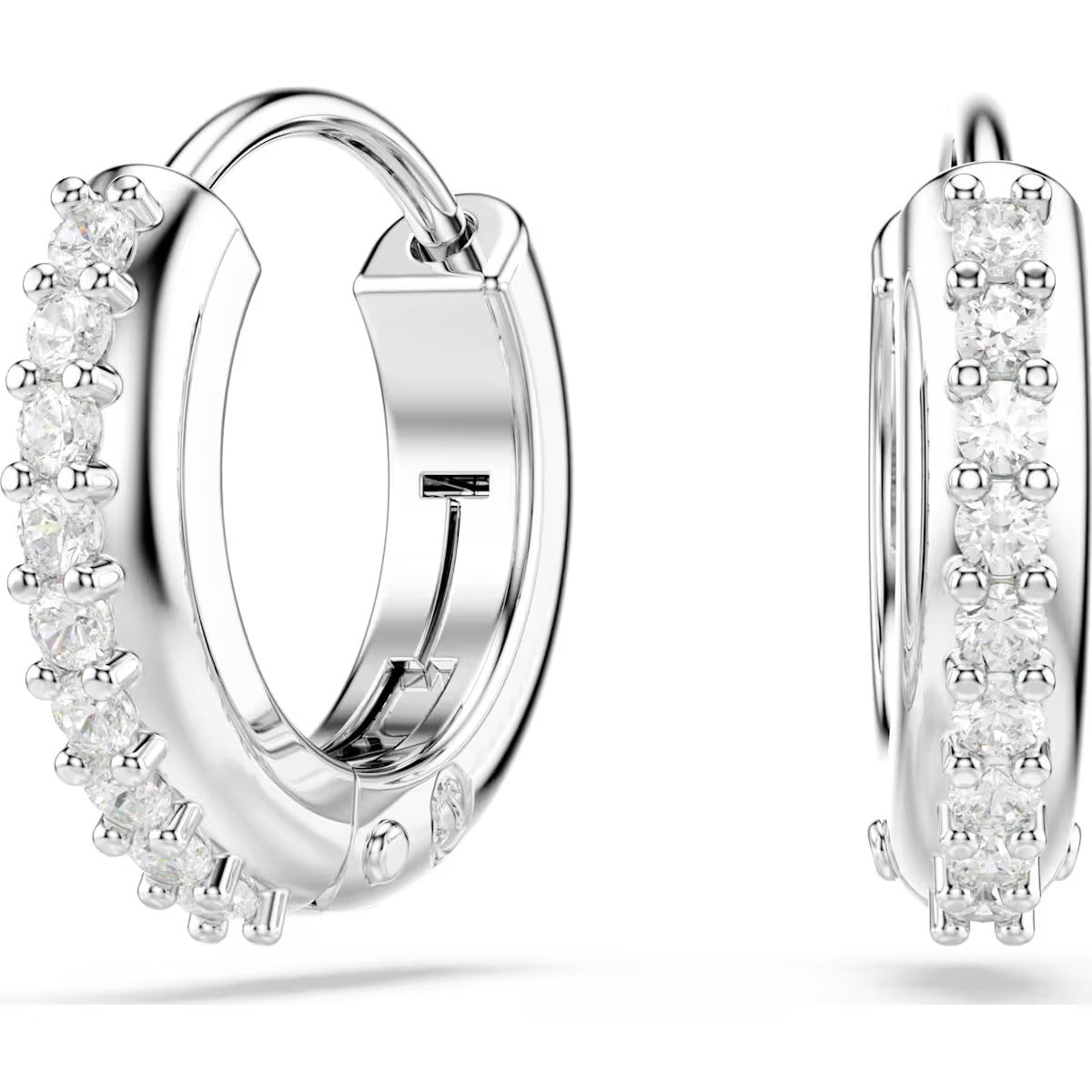 Swarovski - Matrix hoop earrings, Round cut, White, Rhodium plated - 5690670