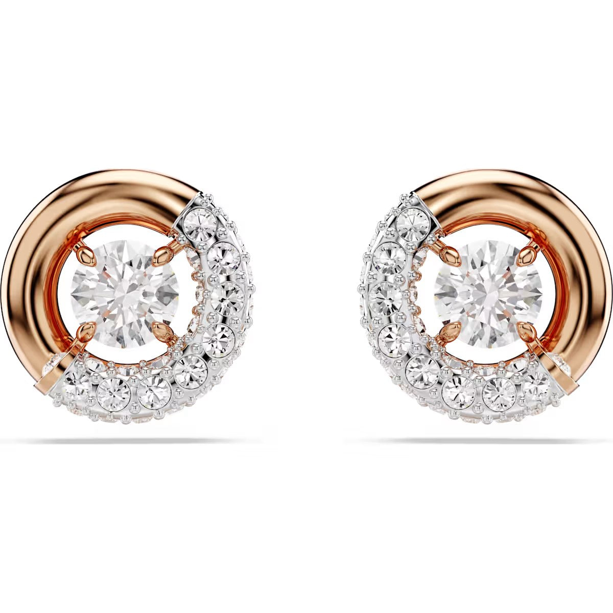 Swarovski - Dextera stud earrings, Round cut, White, Rose gold-tone plated - 5692258