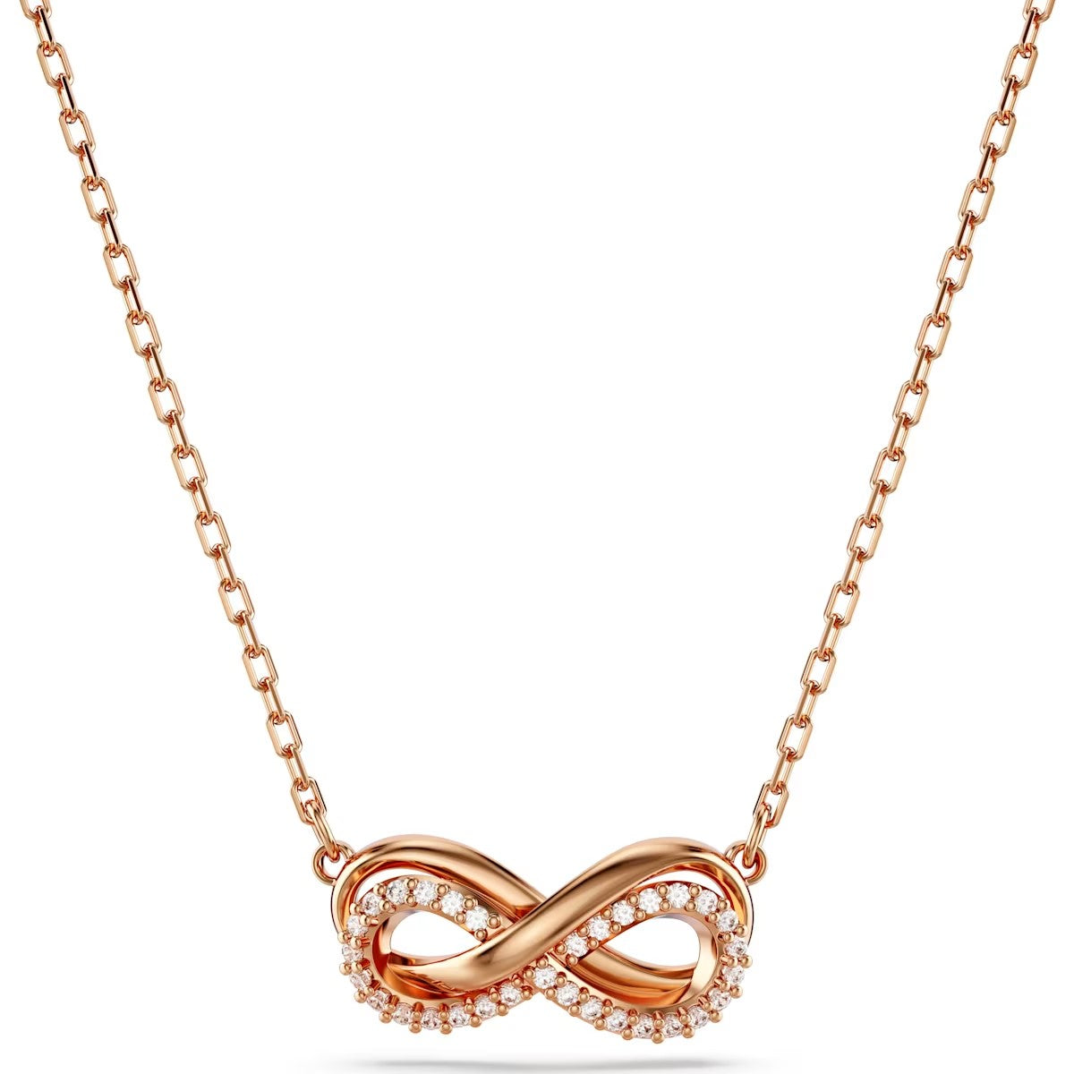 Swarovski -   Hyperbola pendant, Pavé, Infinity, White, Rose gold-tone plated - 5684084