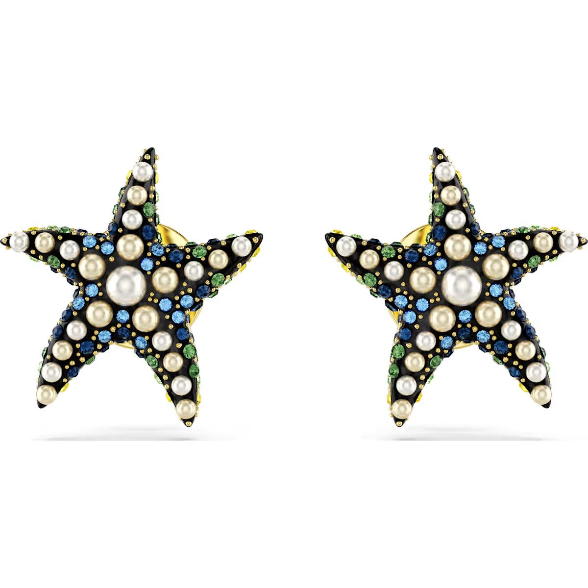 Swarovski - Idyllia stud earrings, Crystal pearl, Starfish, Small, Multicolored, Gold-tone plated - 5684162