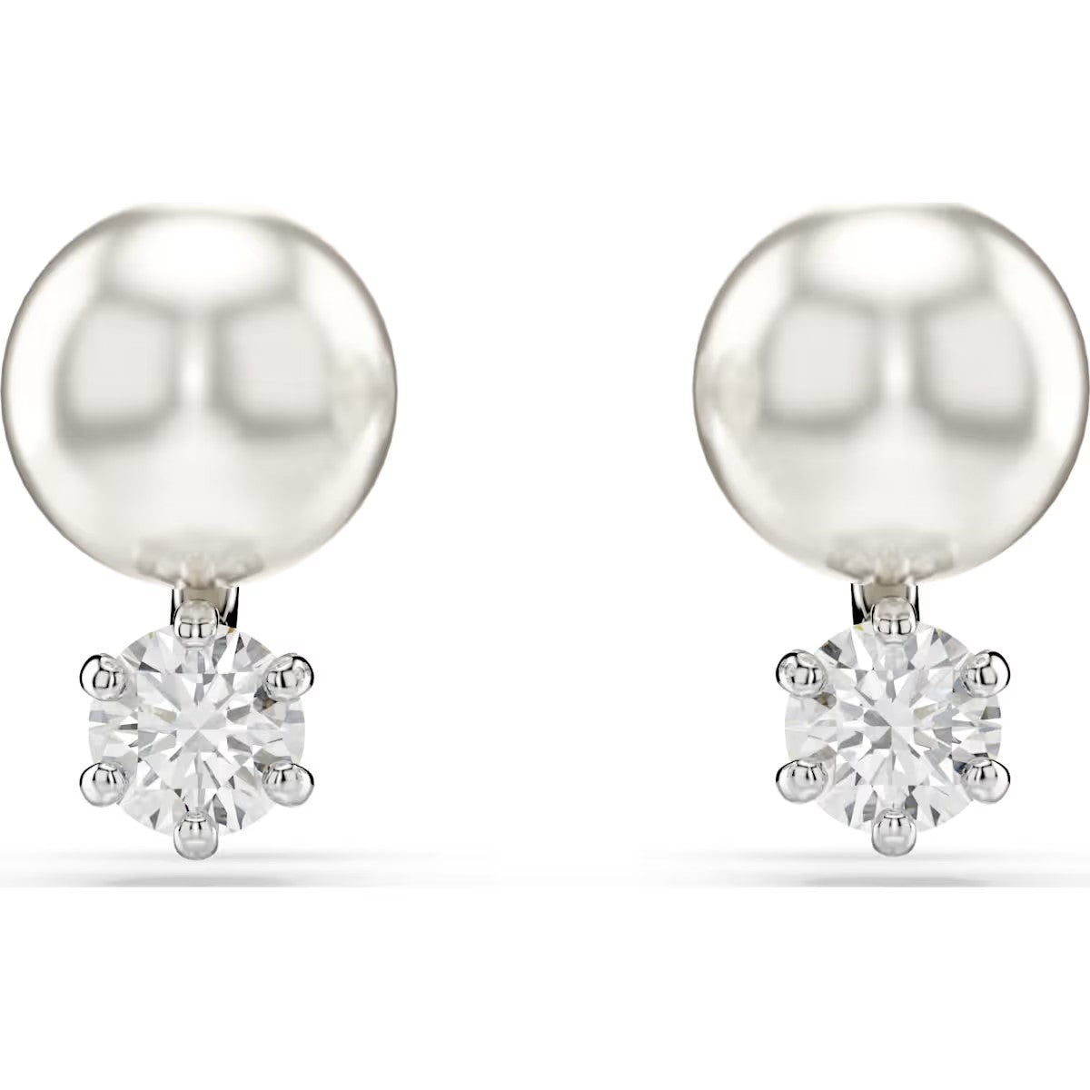 Swarovski - Matrix stud earrings, Crystal pearl, Round cut, White, Rhodium plated - 5694225