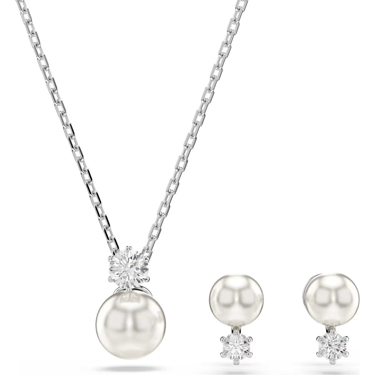 Swarovski - Matrix set, Crystal pearl, Round cut, White, Rhodium plated - 5689624