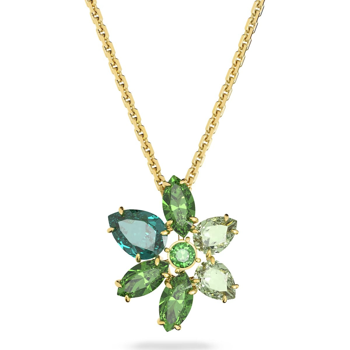 Swarovski Gema pendant, Mixed cuts, Flower, Green, Gold-tone plated - 5658399
