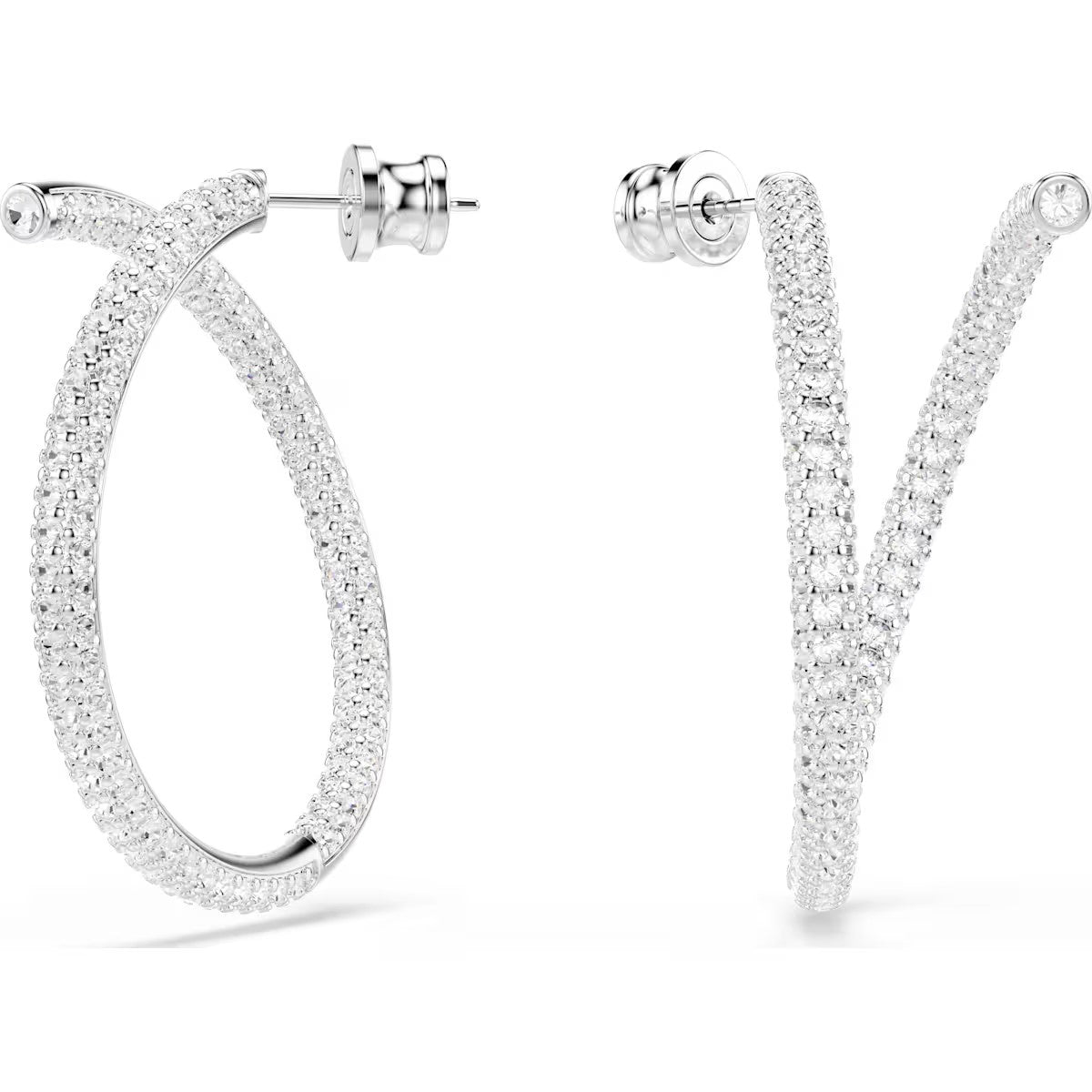 Swarovski - Dextera hoop earrings, Round cut, White, Rhodium plated - 5695939