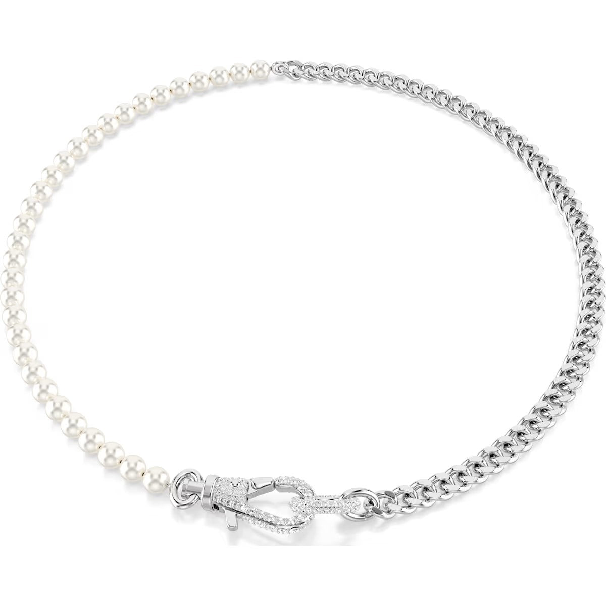 Swarovski -   Dextera necklace, Pavé, Crystal pearl, White, Rhodium plated - 5689634