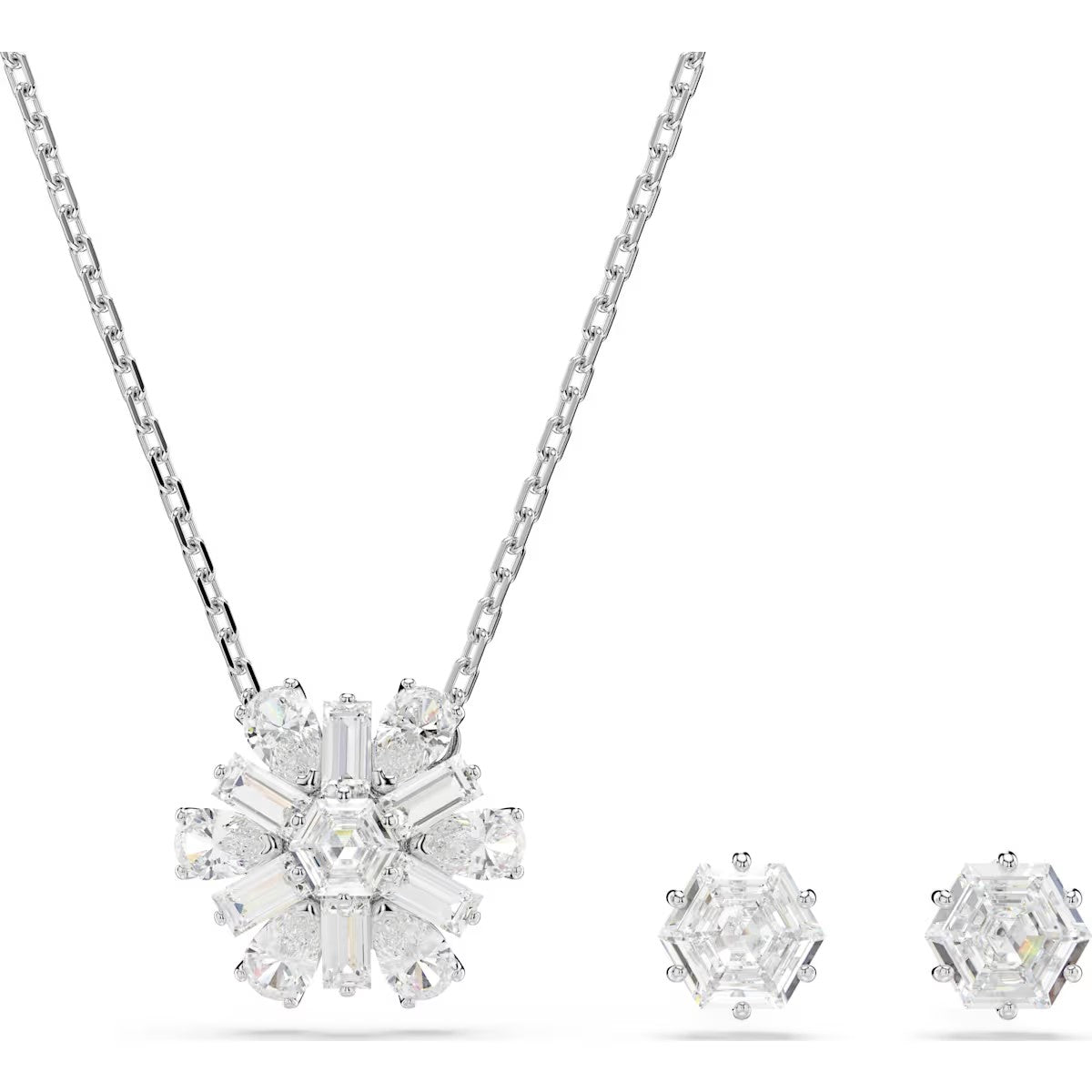 Swarovski - Idyllia set, Mixed cuts, Snowflake, White, Rhodium plated - 5691486