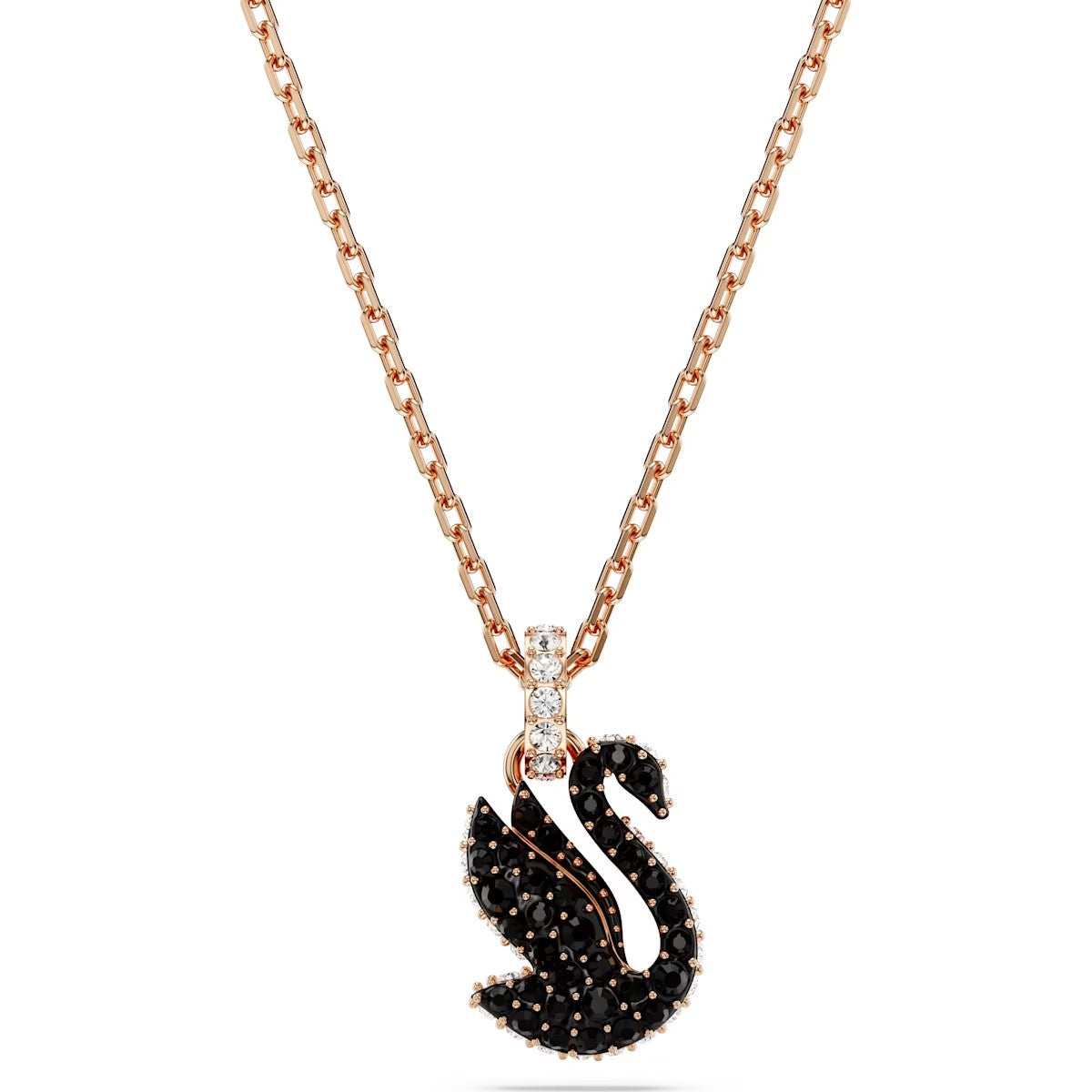 Swarovski - Colgante Iconic Swan, Cisne, Pequeño, negro, Baño en tono oro rosa - 5678046
