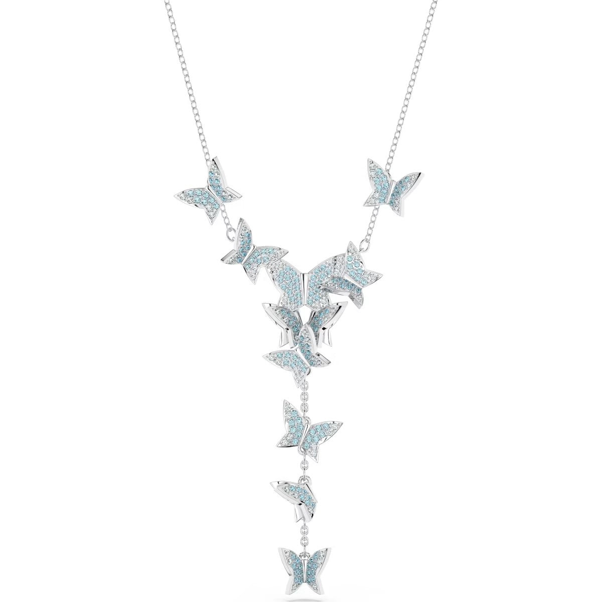 Swarovski Lilia Y necklace Butterfly, Blue, Rhodium plated - 5662179
