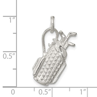 925 Sterling Silver Polished Golf Bag Charm - 22mm x 13mm