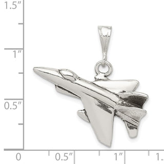 925 Sterling Silver Jet Fighter Antique Finish Charm - 30mm x 18mm