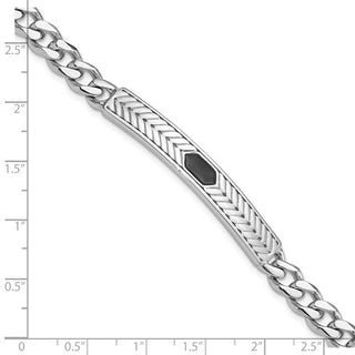 925 Sterling Silver Rhodium Plated Black Enamel Polished Finish Bracelet - 8 inches