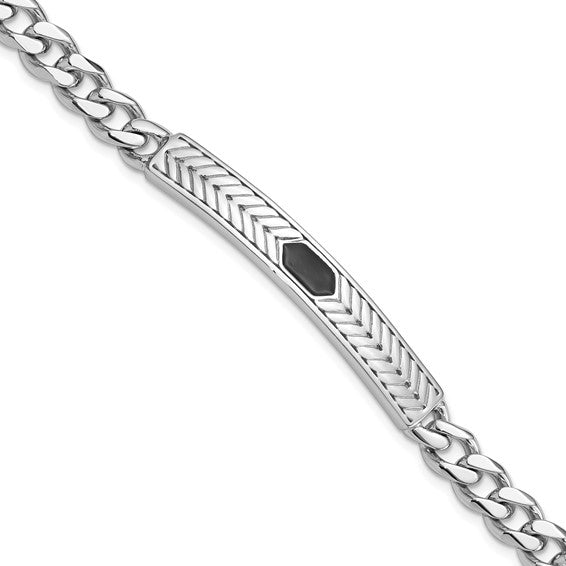 925 Sterling Silver Rhodium Plated Black Enamel Polished Finish Bracelet - 8 inches