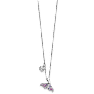 Sterling Silver Rhodium-plated Polished CZ Whale Tail 17.75in Necklace