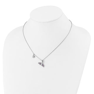 Sterling Silver Rhodium-plated Polished CZ Whale Tail 17.75in Necklace