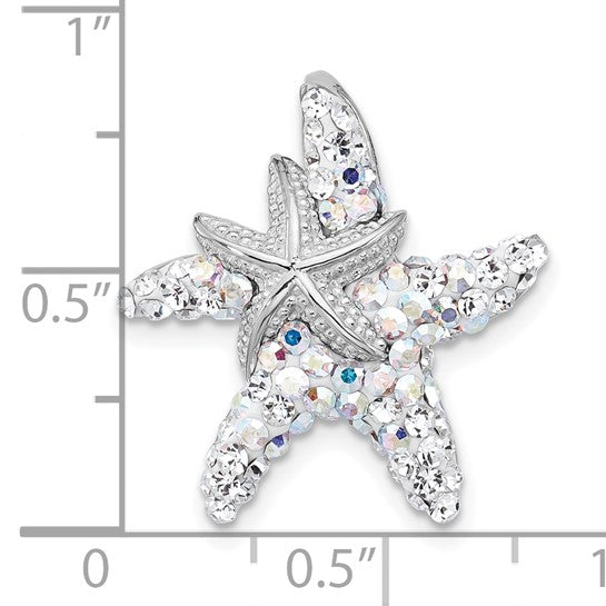 Sterling Silver Rhodium-plated Polished White Crystal Starfish Pendant Chain Slide