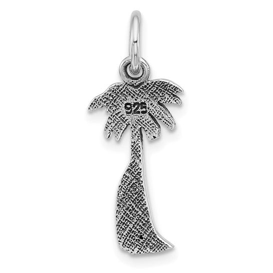 Sterling Silver Rhodium-plated Antiqued Palm Tree and Surfboard Pendant